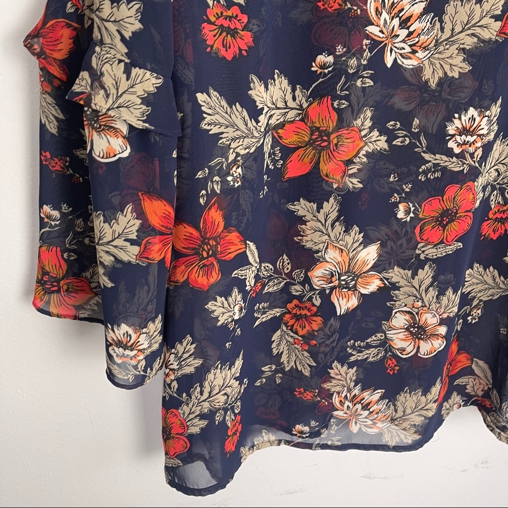 Pleione floral blouse navy red sheer - Picture 2 of 6